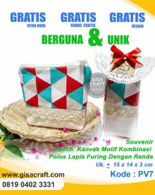 Souvenir Pouch Kanvas Motif Kombinasi Polos Lapis Furing Dengan Renda PV7