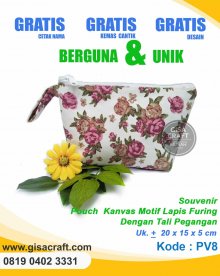 Souvenir Pouch Kanvas Motif Lapis Furing Dengan Tali Pegangan PV8