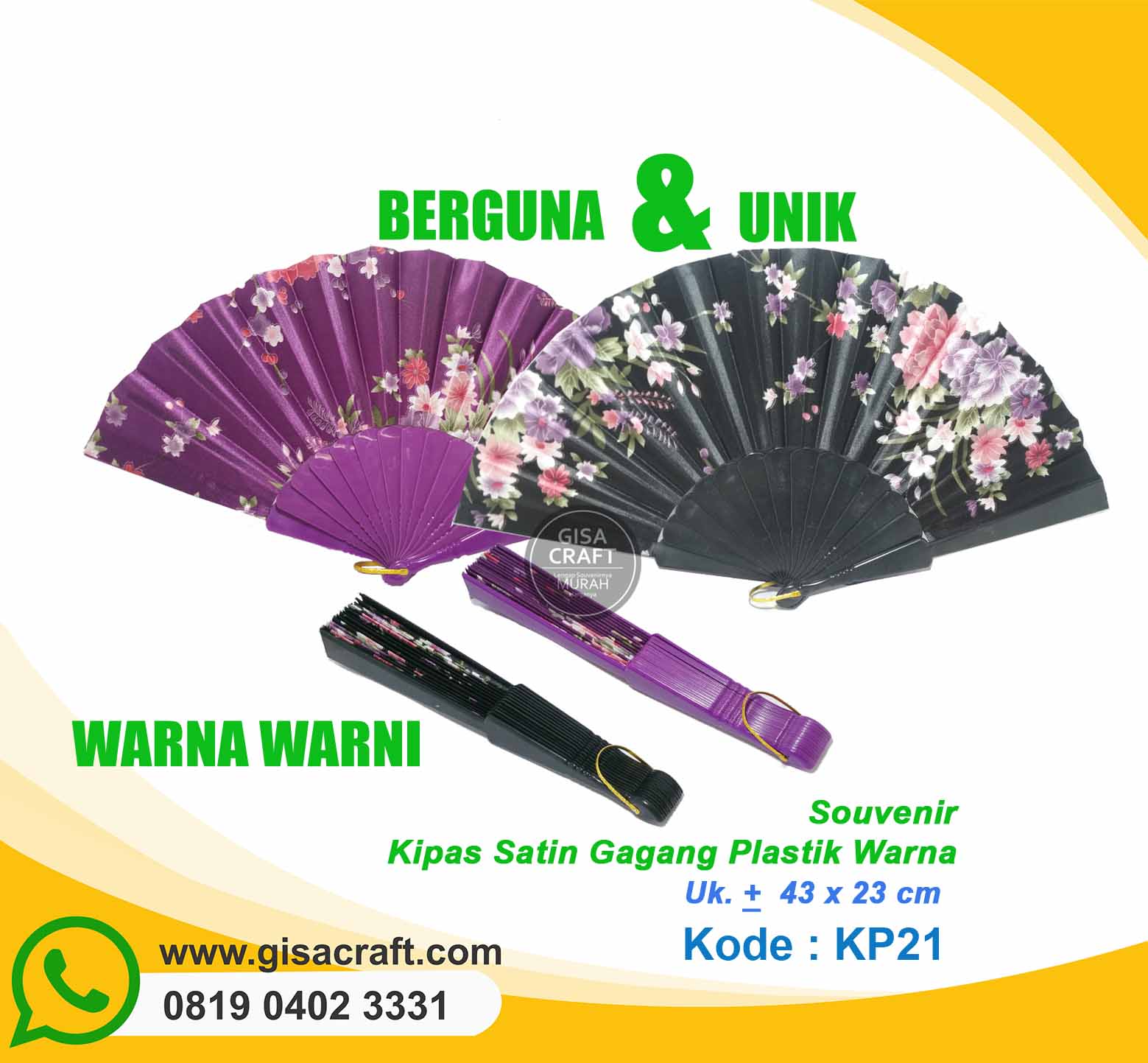 Souvernir Kipas Satin Gagang Plastik Warna KP21 Souvernir Kipas Satin Gagang Plastik Warna KP21