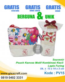 Souvernir Pouch Kanvas Motif Kombinasi Kecil Lapis Furing PV15