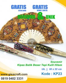 Souvenir Kipas Batik Besar Tepi Kulit Hitam KP23