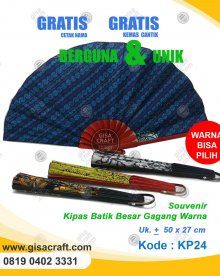 Souvenir Kipas Batik Besar Gagang Warna KP24