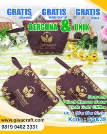 Souvenir Pouch Kanvas Besar Tinta Gold Glitter GSC39