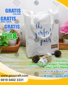 Souvenir Totabag Blacu Dengan Tepong Label Jahit Depan GSC45