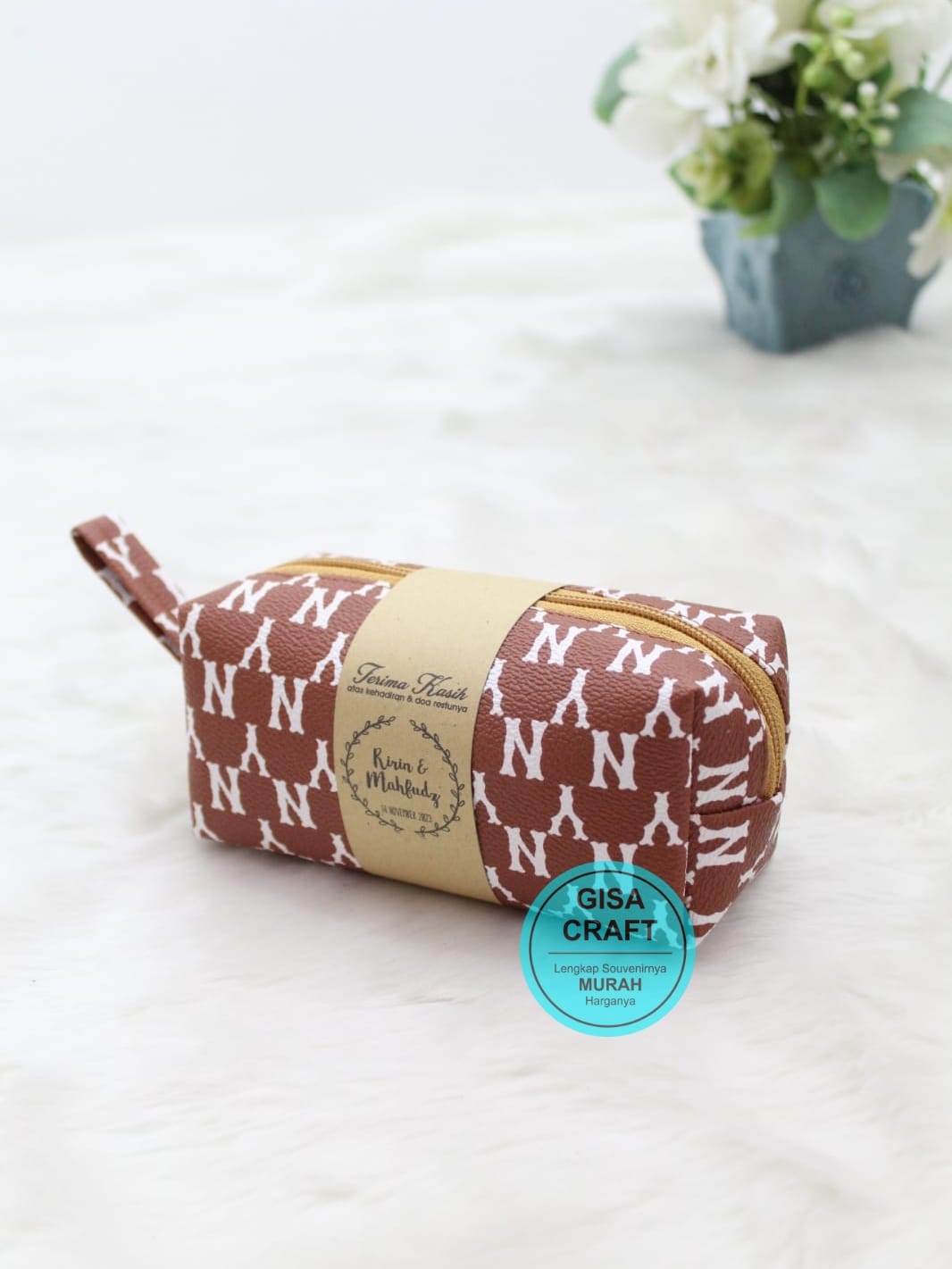 VINIL MOTIF BOXY COKLAT MUDA 14 X 7 X 6