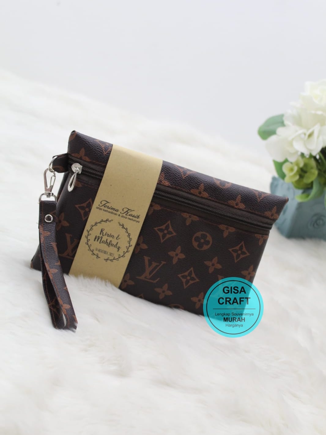 VINIL MOTIF COKLAT TUA RESLETING SAMPING DENGAN TALI PENGAIT 22 X 14